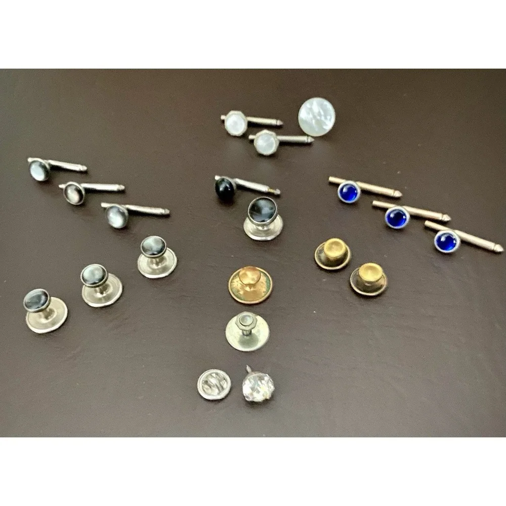 Vintage Lot Some Gold Filled Cufflinks Cuff Buttons Glass Cabochons Tie Tack